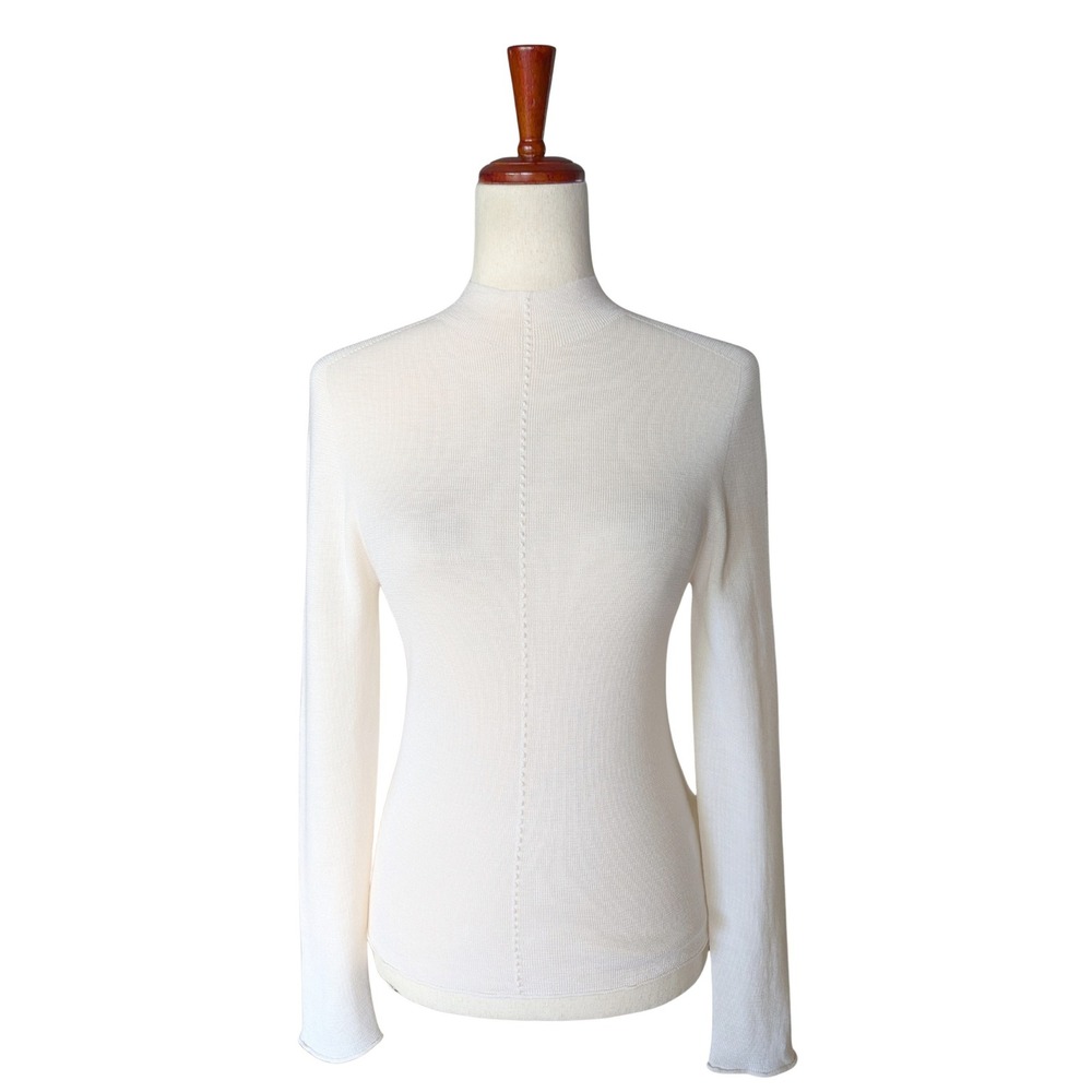 Goelia 100% Wool Mock Neck Long Sleeve Knit Top Cream‎ White 1B9L5J390 Womens L